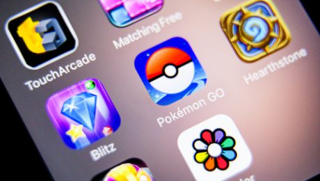 La Habra, United States - July 12, 2016: Macro closeup image of pokemon go game app icon among other icons on an iphone smartphone device. Pokemon Go is a popular virtual reality game for mobile devices.